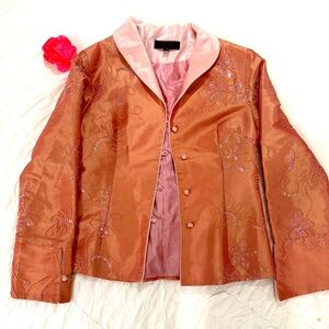 Chic Embroidered Floral Blazer in Orange
